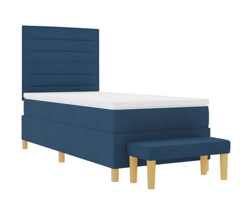 Cama Box Spring con Colchón y Banco Azul 90x200 cm Tela