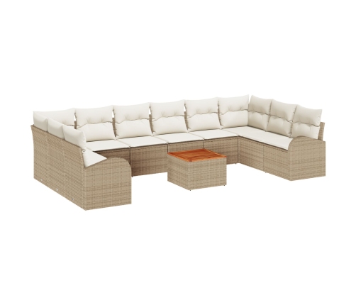 Conjunto de Sofá de Jardín de 11 Piezas con Cojines Beige Rattan Acacia