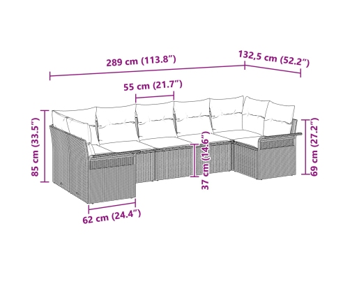 Conjunto de sofá de jardín  de 7 piezas con cojines Negro Rattan