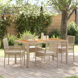 Juego de Comedor de Jardín  de 5 Piezas con Cojines Beige de Ratán Poliéster