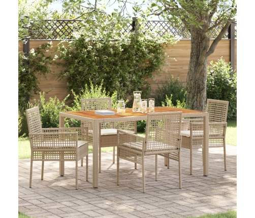 Juego de Comedor de Jardín  de 5 Piezas con Cojines Beige de Ratán Poliéster