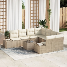 Juego de Sofá de Jardín Set de 9 Beige y Crema Ratán Sintético