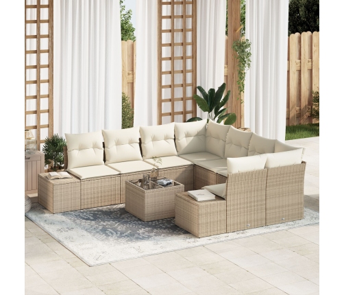 Juego de Sofá de Jardín Set de 9 Beige y Crema Ratán Sintético