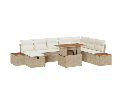 Conjunto de Sofá de Jardín de 9 Piezas con Cojines Beige Ratan