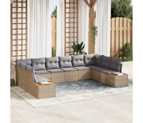 Juego de Sofás de Jardín de 10 Piezas con Cojines Beige Poliratán Acacia