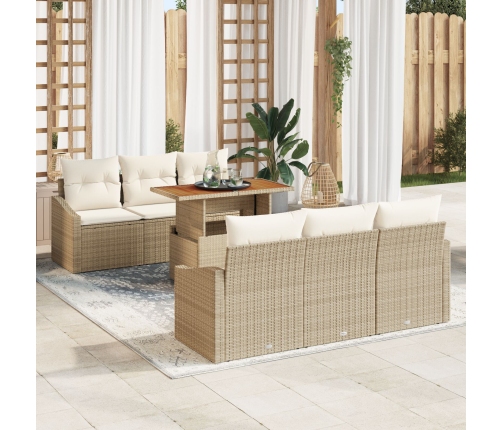 Juego de Comedor de Jardín de 7 Piezas con Cojines de Ratán Poliéster Beige y Acacia