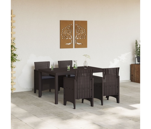 Conjunto de Comedor de Jardín de 5 Piezas con Cojines Poliratán Marrón