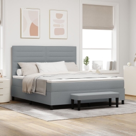 Cama de muelles  con colchón y banco gris claro 180x200 cm tela