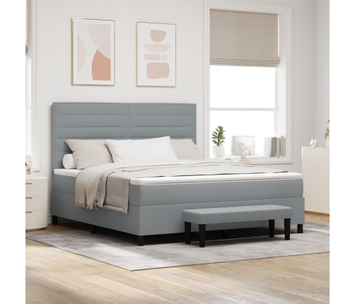 Cama de muelles  con colchón y banco gris claro 180x200 cm tela