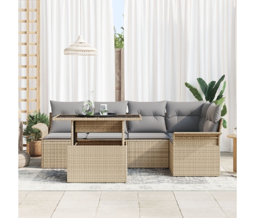 Set de Sofá de 6 Piezas de Jardín con Cojines Beige Ratán de Polietileno