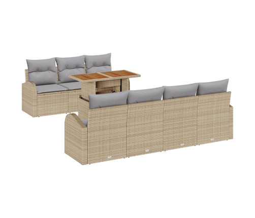 Conjunto de Comedor de Jardín de 8 Piezas con Cojines Beige Ratan Poliéster Acacia