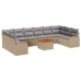 Set de Sofás de Jardín de 11 Piezas con Cojines Beige de Poliratán y Acacia