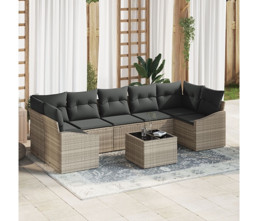 Conjunto de Sofá de Jardín  de 8 Piezas con Cojines Gris Claro Ratán Sintético