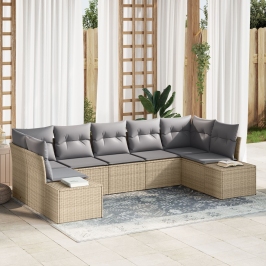 Juego de sofá de jardín de 7 piezas con cojines Beige Poliratán