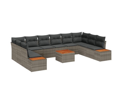 Conjunto de Sofá de Jardín  de 11 Piezas con Cojines Gris Polirratán Acacia