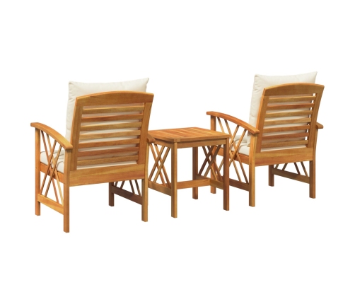 Conjunto de Jardín de 3 Piezas con Cojines de Madera Maciza de Acacia