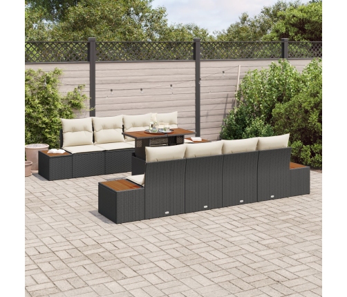 Conjunto de Sofá de Jardín  9 Piezas Negro Ratán