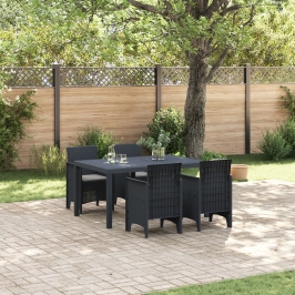 Juego de Comedor de Jardín de 5 Piezas con Cojines Anthracite Poly Rattan
