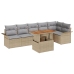 Set de Comedor de 7 Piezas para Jardín con Cojines Beige Ratán Sintético Acacia