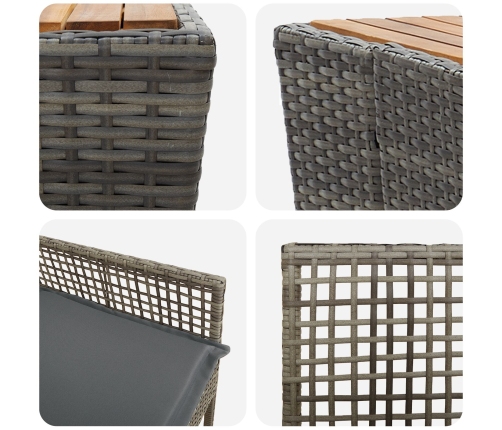 Conjunto de Bistro de Jardín de 3 Piezas con Cojines Gris de Poliratán