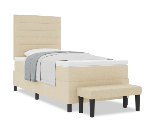 Cama con Base  con Colchón y Banco Beige 90x200 cm Tela