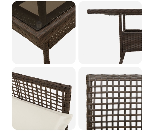 Conjunto de Comedor de Jardín  de 3 Piezas Marrón Ratán Poliéster