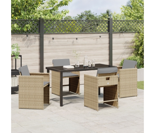 Conjunto de Comedor de Jardín  de 5 Piezas con Cojines Beige Poliratán
