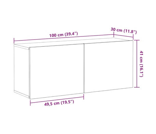 Gabinete de pared para TV  Negro Roble 100x30x41 cm Madera engineered