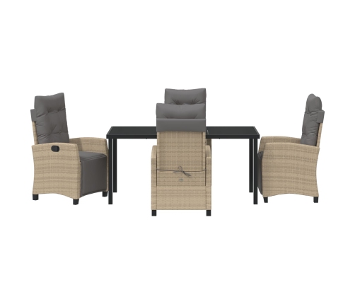 Juego de Comedor de Jardín de 5 Piezas Beige Ratán Poliéster