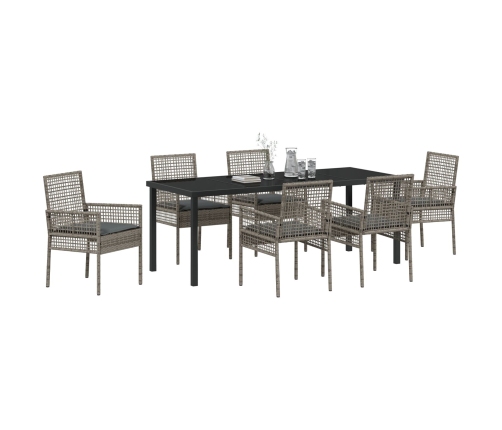 Conjunto de comedor de jardín de 7 piezas con cojines gris poliratán