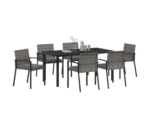 Conjunto de Comedor de Jardín de 7 Piezas Gris Poliratán