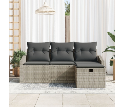 Conjunto de 4 Piezas de Sofá de Jardín con Cojines Gris Claro Rattan