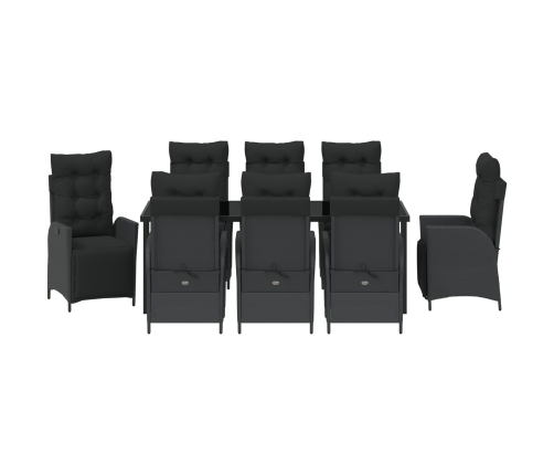 Conjunto de Comedor de Jardín de 9 Piezas  Negro Poliratán