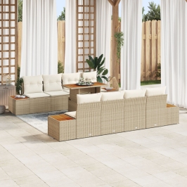 Conjunto de sofá de jardín  Conjunto de 9 piezas Beige Ratán