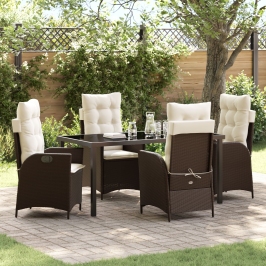Set de Comedor de Jardín de 5 Piezas con Cojines Marrón Poliratán