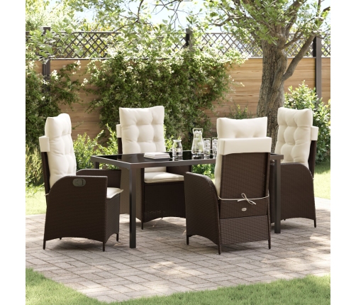 Set de Comedor de Jardín de 5 Piezas con Cojines Marrón Poliratán
