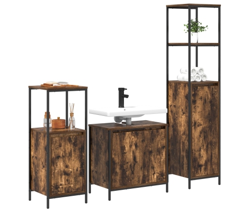 Juego de muebles de baño de 3 piezas  en roble ahumado - Madera compuesta