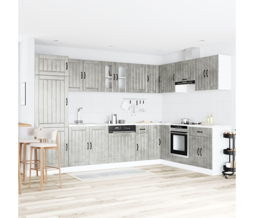 Gabinete de cocina  ""Lucca"" con dos fregaderos en gris concreto y madera