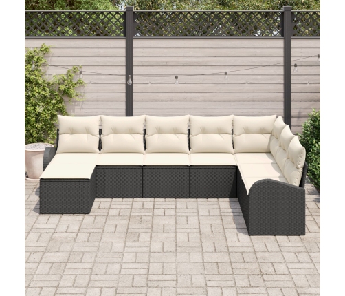 Conjunto de Sofá de Jardín de 8 piezas con Cojines de  Negro Rattan Polimérico