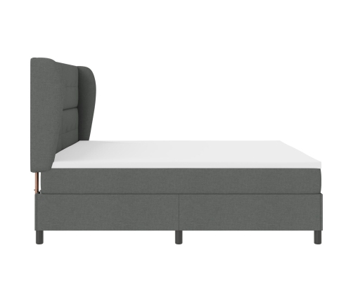 Cama Box Spring con Colchón en Gris Oscuro, 200x200 cm de Tela