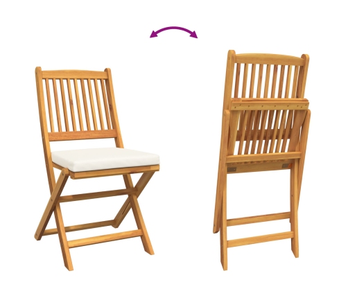 Sillas de Jardín Plegables  con Cojín Blanco 2pcs de Madera de Acacia Sólida