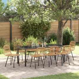Conjunto de Comedor de Jardín  de 9 Piezas Marrón Poliratán