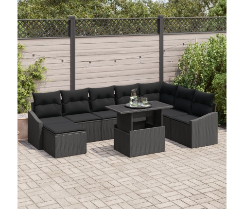 Conjunto de Sofá de Jardín  Conjunto de 9 Negro Ratán, Poliéster