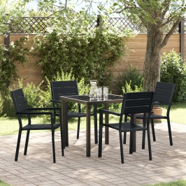 Juego de Comedor de Jardín de 5 Piezas Negro HDPE