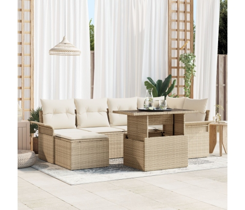 Juego de Sofá de Jardín  de 7 Piezas con Cojines Beige Poliratán
