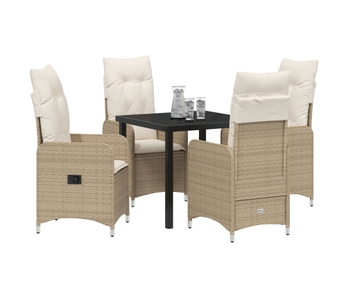 Set de Comedor de Jardín de 5 Piezas  con Almohadones Beige Poliratán