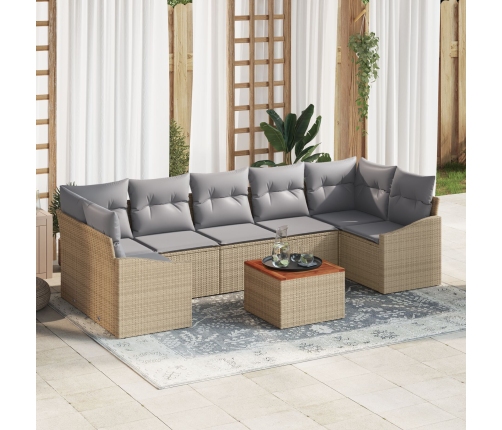 Set de Sofá de Jardín de 8 piezas con Cojines Beige Ratán Polimérico Acacia