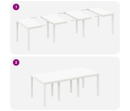 Juego de Comedor de Jardín de 9 Piezas con Cojines en Blanco de Poliratán