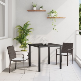 Set de comedor exterior  de 3 piezas con cojines - Ratán marrón