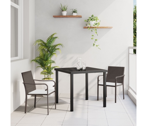 Set de comedor exterior  de 3 piezas con cojines - Ratán marrón